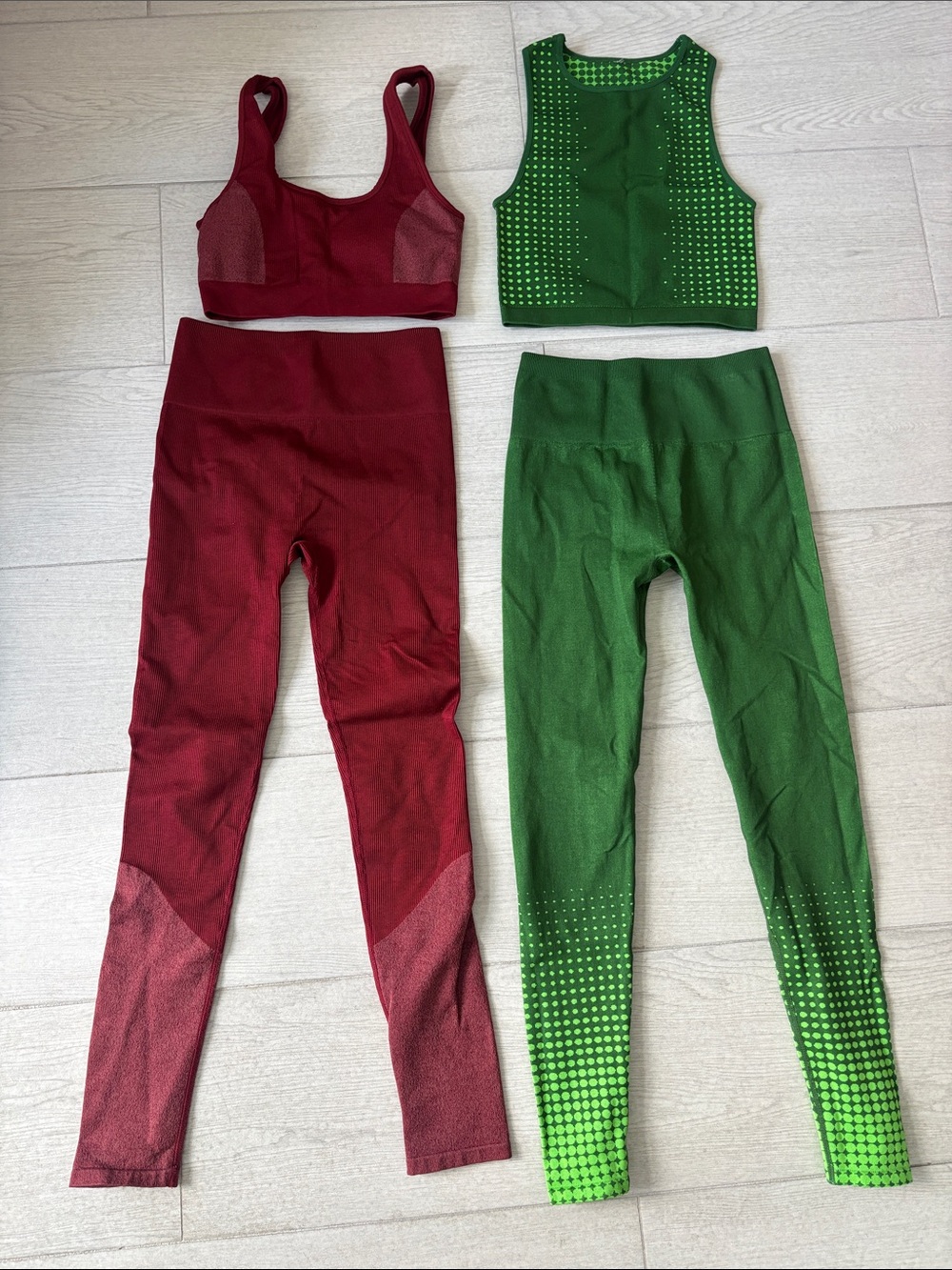Fabletics Red & Green High-Waist Leggings Set